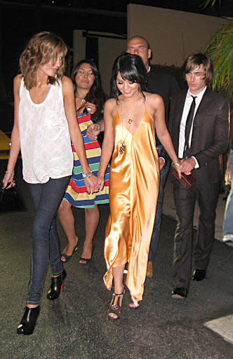 Zac Efron and Vanessa Hudgens leave MTV awards after party at Teddy's in Hollywood. The High School Musical sweethearts had attended the awards show earlier in the evening and stopped to sign autographs for fans as they headed home, LA <P> Pictured: Zac Efron and Vanessa Hudgens <B>Ref: SPL104034  010609  </B><BR/> Picture by: Splash News<BR/> </P><P> <B>Splash News and Pictures</B><BR/> Los Angeles:	310-821-2666<BR/> New York:	212-619-2666<BR/> London:	870-934-2666<BR/> photodesk@splashnews.com<BR/> </P>