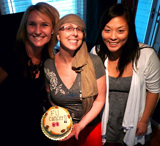 AH HA HA HA HA HA. Kasey, Betty and Trish with the 'Fuck You' cake.