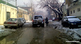 The streets are flooded with snow and slush.