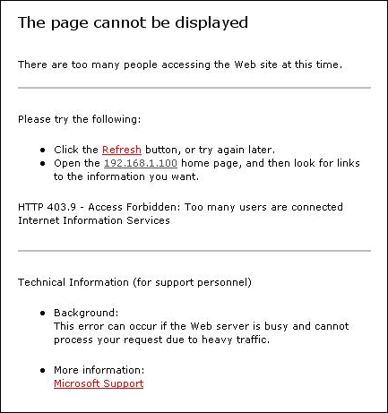 403.9 Access Forbidden Too many users are connected