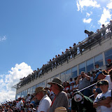 Sitting on the front stretch grandstands, looking over our right shoulder at the spotters' perch.