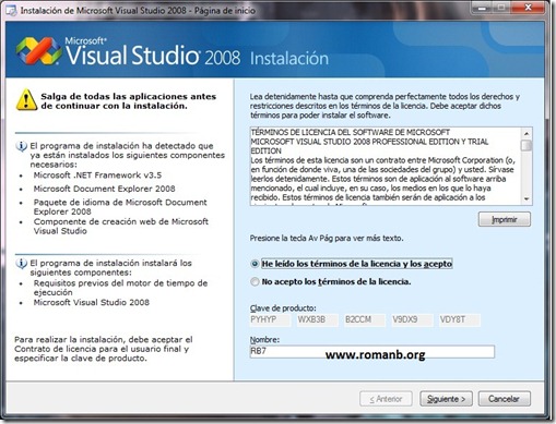 Cambio de serial visual studio 2008