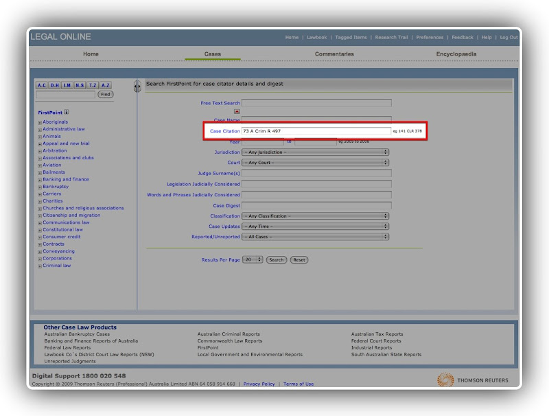 Enter case name or citation details in the FirstPoint search fields