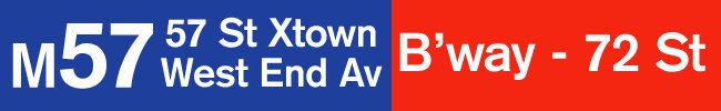 M57: 57th Street Crosstown, West End Avenue: Broadway - 72nd Street.