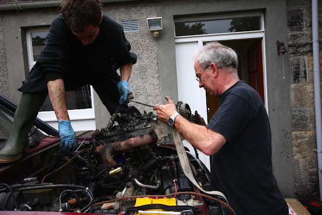 Dad and I removing the cracked cylinder head