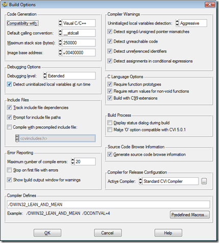 Build Options LabWindows/CVI 9.0