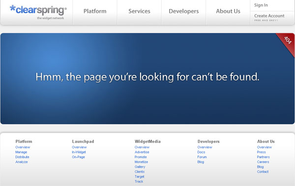 Clearspring网站的404出错页面设计