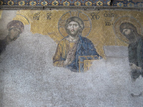 This is an example of the christian art in the Hagia Sophia-  it was all gold crusted mosaics covered over by plaster from the Ottoman Turks