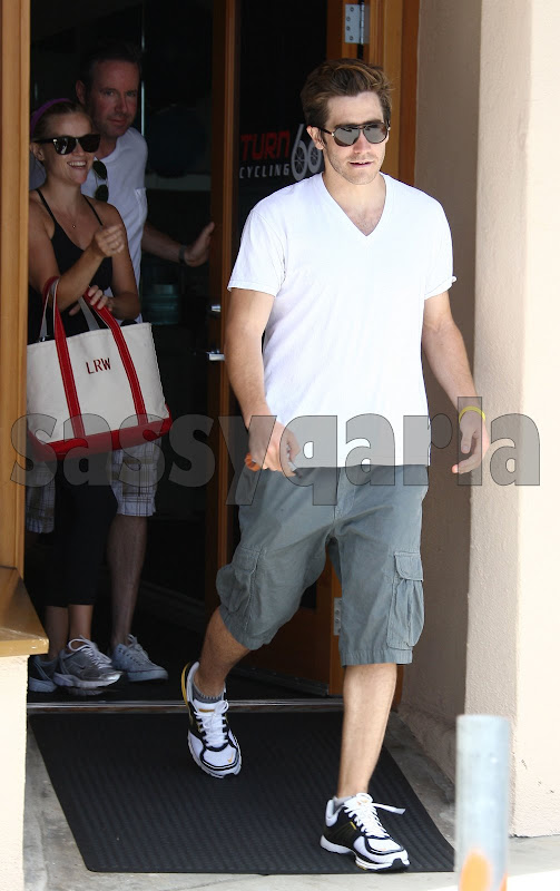 Reese Witherspoon and Jake Gyllenhaal after working out.
