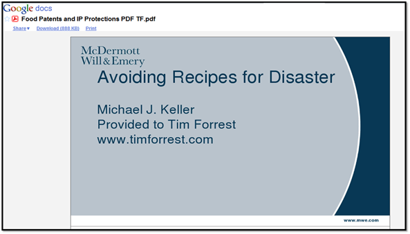 Avoiding Recipes for Disaster - Patents and Intellectual Property Avoiding Recipes for Disaster - Patents and Intellectual Property