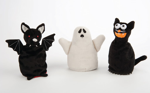 The Inside-Out fleece squeak toys start off as a bat, ghost, and cat.