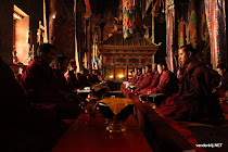 Tibetan monks congregating in Sakya monastery