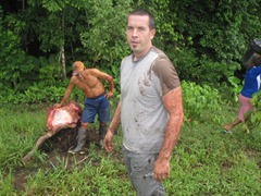 That's blood on my shoulders and arms.