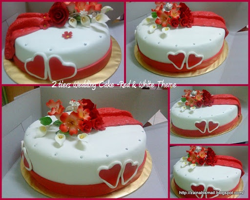 Red and White Theme Fondant Wedding Cake 