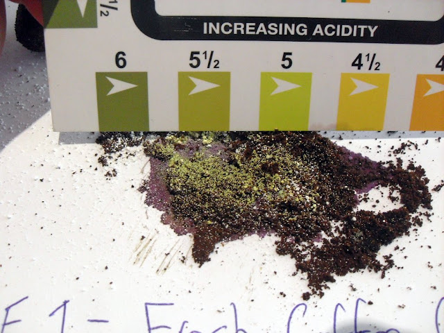 pH results for fresh coffee grounds 5 to 5.5