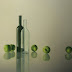 20510 - Donkere en transparante fles met vijf appels - 90 x 120 cm - € 5900,=