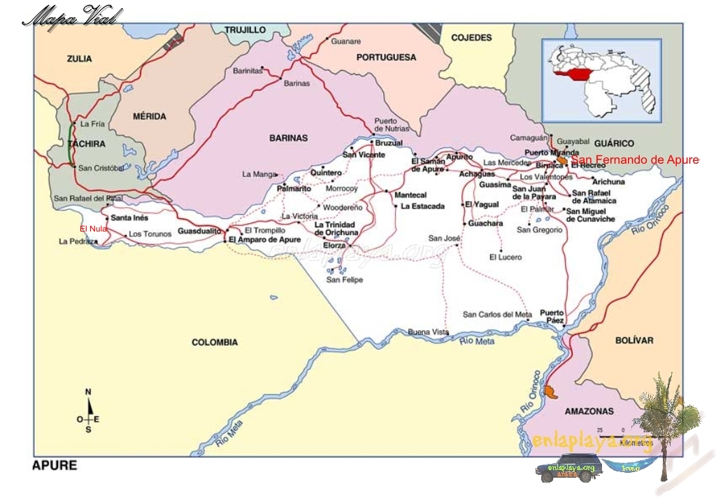 Mapa vial del Estado Apure