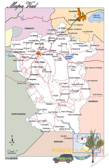 Mapa vial del Estado Cojedes