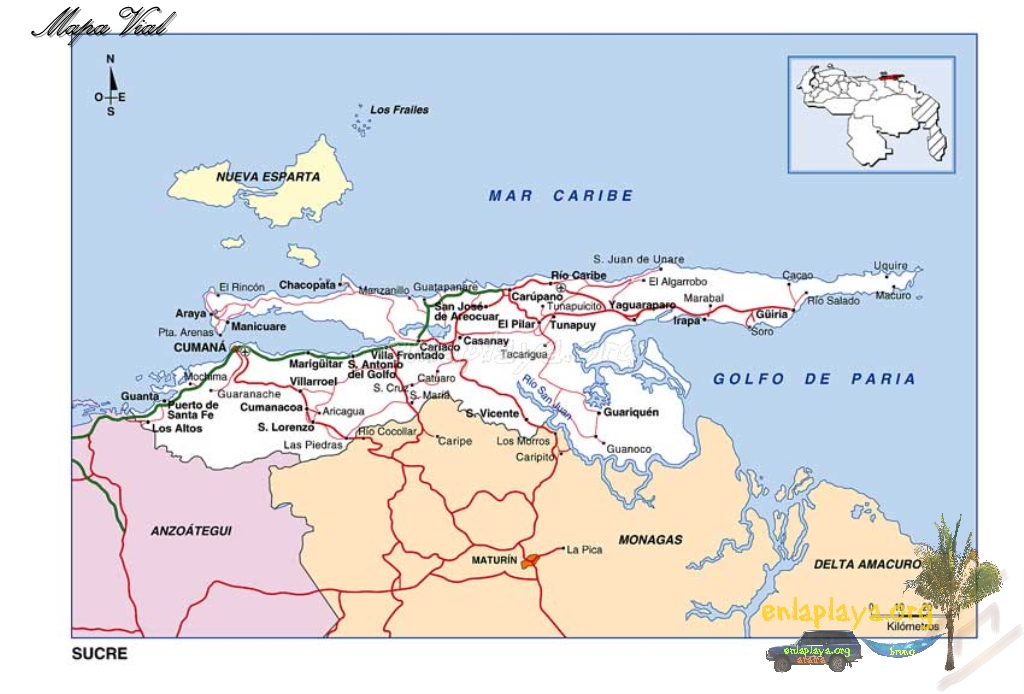 Mapa vial del Estado Sucre