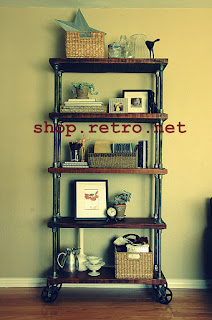 French Industrial Bookcase / Bookshelf on cast iron casters - http://shop.retro.net/?cat=46