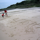 Kai leaving his mark on Yokino beach, in Tanegashima