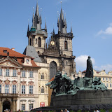 The Jan Hus Memorial, with the Tyn Church behind it