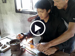 Video - Tai tries his hand at glass making - halfway through you can see him operating the bellows with his feet