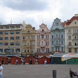 Historical houses (and a street festival) along Plzen's Square of the Republic. The Square's history goes back to the 13th century.