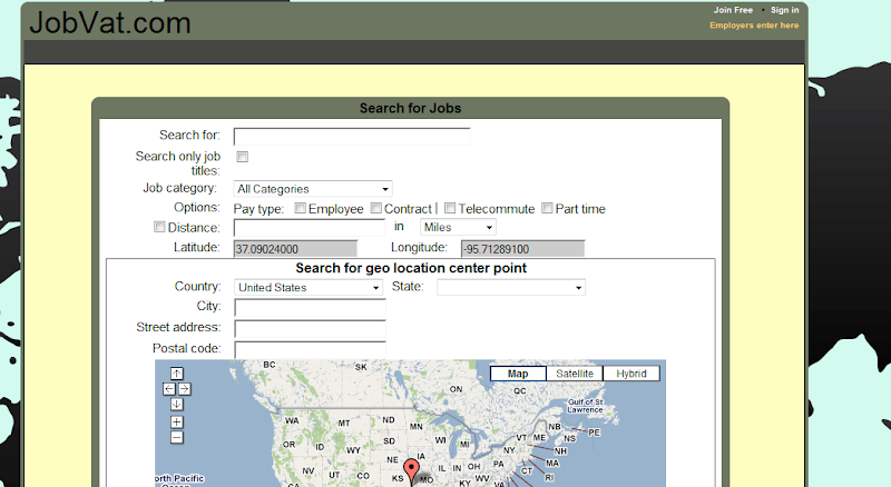 JobVat.com Job Seeker Search Screen