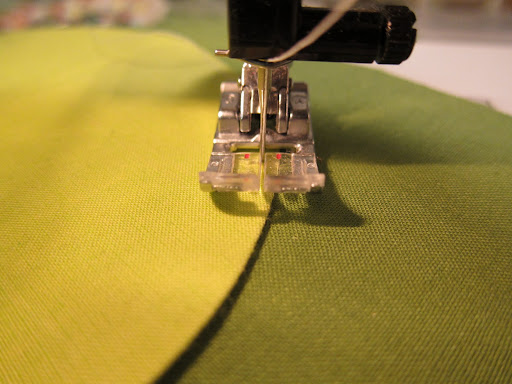 Machine-sew all the way around the circle, about 1/8-inch from the edge.