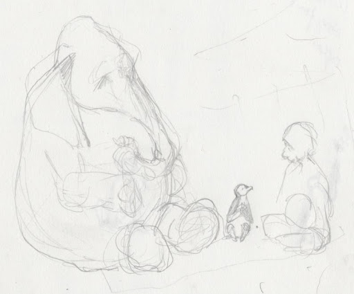 Erin begins with a basic sketch.