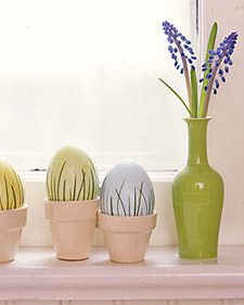 Dyed eggs with grass appliqué