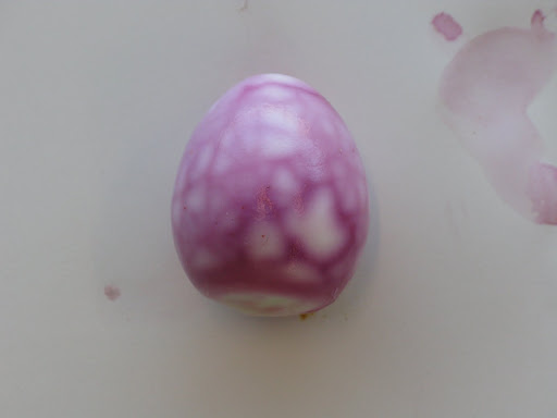To get this effect, I cracked the shells of hardboiled eggs and cold-dipped them overnight in beet juice.