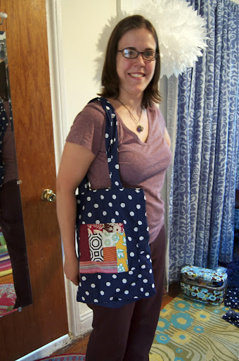 Anne used the scraps to make a tote bag. Anne used the scraps to make a tote bag.