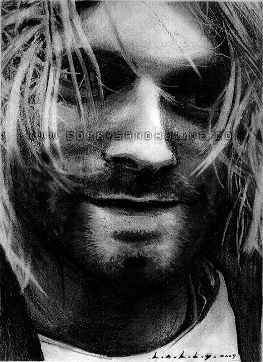 Pencil portrait of Nirvana band vocalist Kurt Cobain