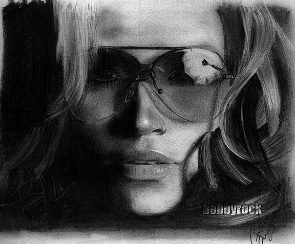 Pencil portrait of American singer and actor Jennifer Lopez