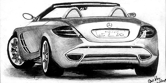 Mercedes SLR pencil drawing