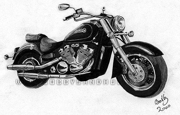 Yamaha Royal Star cruise bike pencil drawing