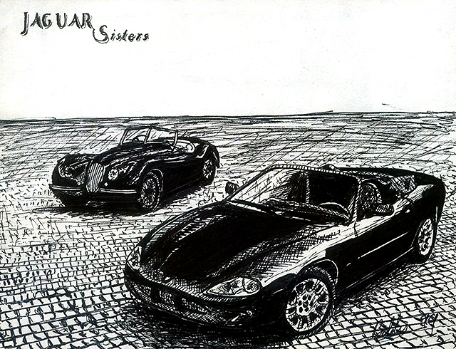 Jaguar sisters, clasic car and the modern XK coupe