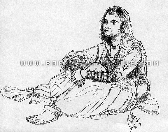 doodle of a punjabi kudi drawing sitting in gidha costume