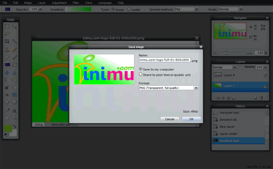 Pixlr screenshot - save gambar