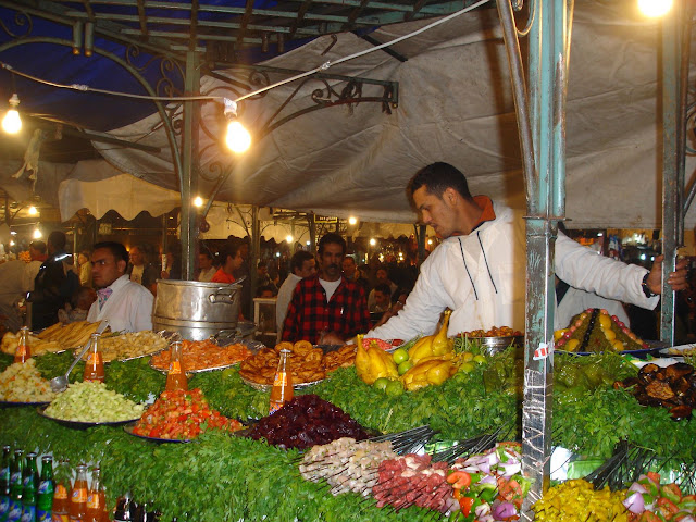 The Marrakech Market Square at Night. Best food in Marrakech - its delicious!