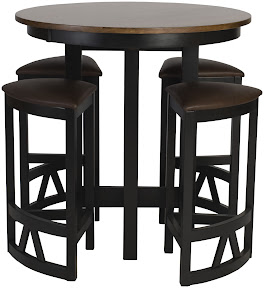42 Inch Diameter Barcelona Table Shown in Medium and Midnight Oak, Shown with Barcelona Barstools