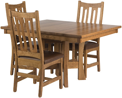 Craftsman Kitchen Table and Runic Dining Chairs, Oak Hardwood, Rustic Finish