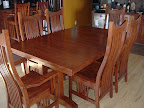 70 x 46 Trestle Dining Table Western Chairs, Cherry Hardwood, Vintage Finish