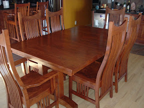 70 x 46 Trestle Dining Table Western Chairs, Cherry Hardwood, Vintage Finish
