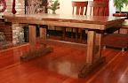 70 x 42 Trestle Dining Table, Hickory Hardwood, Sunset Finish