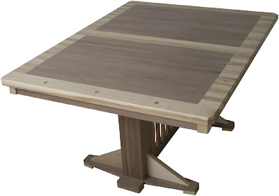 60 x 42 Woodland Dining Table, Custom Double Border Design, Hickory and Walnut Hardwood, Oil and Wax Finish