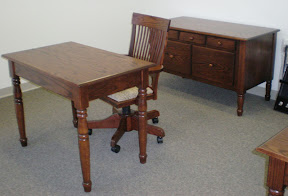 Farmhouse Writing Desk and Lancaster Swivel Chair, Oak Hardwood, Lexington Finish