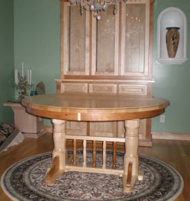 Round 60 Riverside Dining Table, Alberta China Cabinet, Cherry and Maple Hardwood, Natural Finish